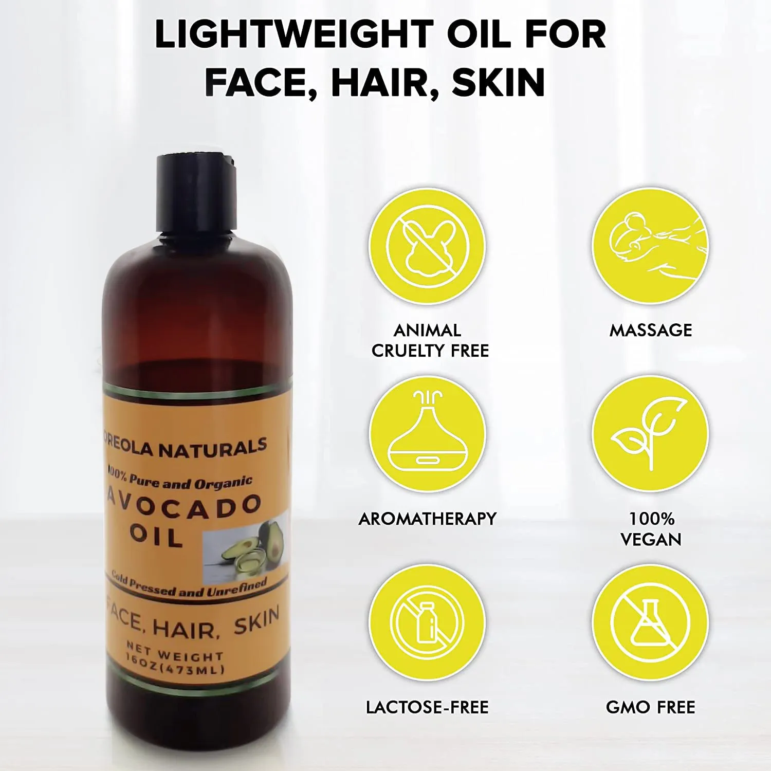 Avocado Oil -100% Pure and Natural, Cold-Pressed and Unrefined 16oz/ 473 ml Ideal for Skin, Hair, Massage and DIY Projects by Oreola Naturals